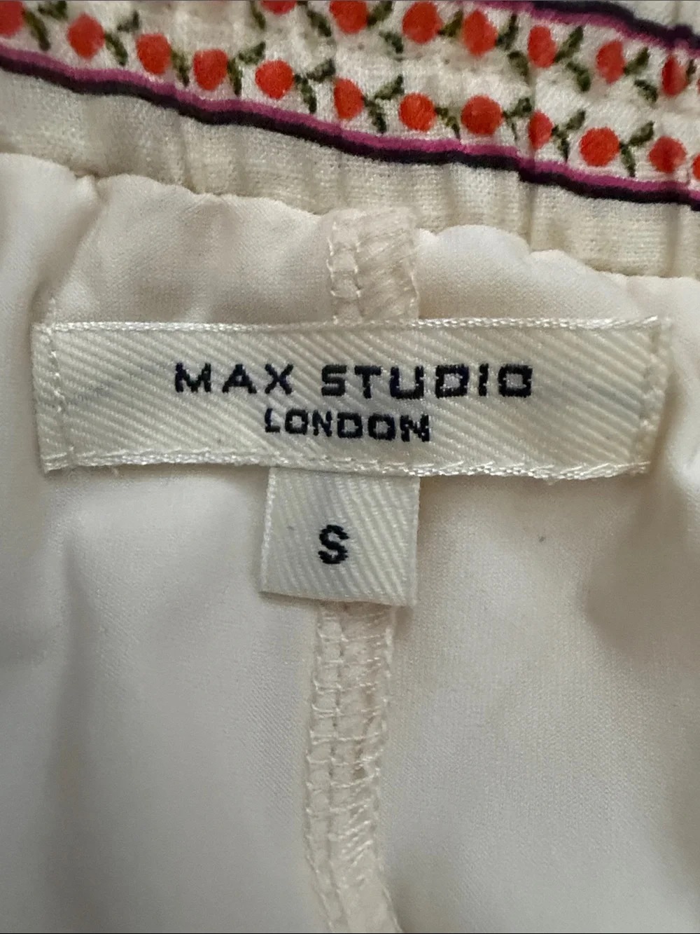 Max Studio Cream Maxi Skirt with Pink & Orange Floral Hem